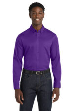 Port Authority Long Sleeve SuperPro React Twill Shirt. W808 Purple