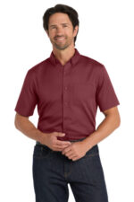 Port Authority Short Sleeve SuperPro React Twill Shirt. W809 Burgundy