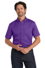 Port Authority Short Sleeve SuperPro React Twill Shirt. W809 Purple
