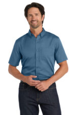 Port Authority Short Sleeve SuperPro React Twill Shirt. W809 Regatta Blue