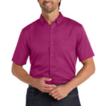 Port Authority Short Sleeve SuperPro React Twill Shirt. W809 Wild Berry