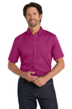 Port Authority Short Sleeve SuperPro React Twill Shirt. W809 Wild Berry