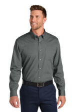 Port Authority Long Sleeve Nailhead Easy Care Shirt W816 Deep Black