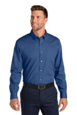 Port Authority Long Sleeve Nailhead Easy Care Shirt W816 Mediterranean Blue
