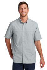 Port Authority Short Sleeve UV Daybreak Shirt W961 Silver/ Gusty Grey Crosshatch Plaid