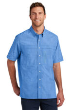 Port Authority Short Sleeve UV Daybreak Shirt W961 True Royal/ White Mini Plaid