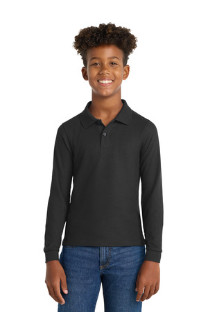 Port Authority Youth Long Sleeve Silk Touch Polo. Y500LS Black