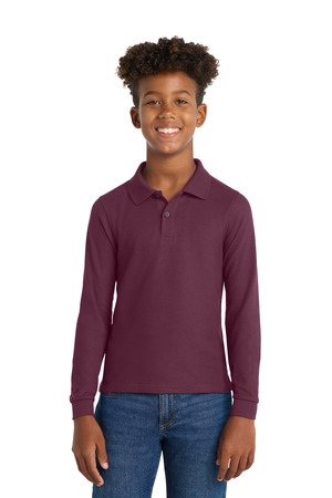 Port Authority Youth Long Sleeve Silk Touch Polo. Y500LS Burgundy