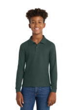 Port Authority Youth Long Sleeve Silk Touch Polo. Y500LS Dark Green