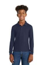 Port Authority Youth Long Sleeve Silk Touch Polo. Y500LS Navy