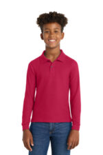 Port Authority Youth Long Sleeve Silk Touch Polo. Y500LS Red