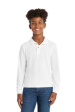Port Authority Youth Long Sleeve Silk Touch Polo. Y500LS White