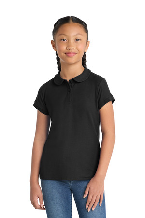 Port Authority Girls Silk Touch Peter Pan Collar Polo. YG503 Black