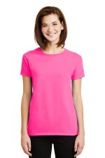 Gildan Women's Ultra Cotton 100% US Cotton T-Shirt. 2000L Safety Pink