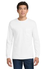 Gildan - Ultra Cotton 100% US Cotton Long Sleeve T-Shirt with Pocket. 2410 White