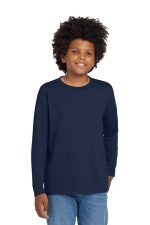 Gildan Youth Heavy Cotton 100% Cotton Long Sleeve T-Shirt. 5400B Navy