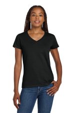 Gildan Women's Heavy Cotton 100% Cotton V-Neck T-Shirt. 5V00L Black