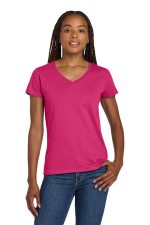 Gildan Women's Heavy Cotton 100% Cotton V-Neck T-Shirt. 5V00L Heliconia