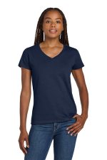 Gildan Women's Heavy Cotton 100% Cotton V-Neck T-Shirt. 5V00L Navy