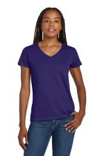 Gildan Women's Heavy Cotton 100% Cotton V-Neck T-Shirt. 5V00L Purple