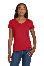 Gildan Women's Heavy Cotton 100% Cotton V-Neck T-Shirt. 5V00L Red