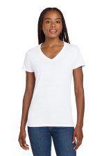 Gildan Women's Heavy Cotton 100% Cotton V-Neck T-Shirt. 5V00L White