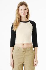 BELLA+CANVAS Women's Micro Rib 3/4 Raglan Baby Tee BC1200 Natural/ Black