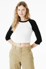 BELLA+CANVAS Women's Micro Rib 3/4 Raglan Baby Tee BC1200 White/ Black