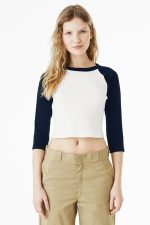 BELLA+CANVAS Women's Micro Rib 3/4 Raglan Baby Tee BC1200 White/ Navy