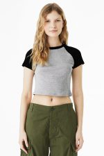 BELLA+CANVAS Women's Micro Rib Raglan Baby Tee BC1201 Athletic Heather/ Black