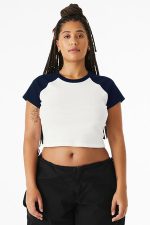 BELLA+CANVAS Women's Micro Rib Raglan Baby Tee BC1201 White/ Navy