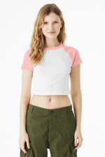 BELLA+CANVAS Women's Micro Rib Raglan Baby Tee BC1201 White/ Pink
