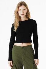 BELLA+CANVAS Women's Micro Rib Long Sleeve Baby Tee BC1501 Solid Black Blend