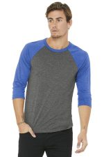 BELLA+CANVAS Unisex 3/4-Sleeve Baseball Tee. BC3200 Grey/ True Royal Triblend
