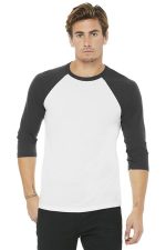BELLA+CANVAS Unisex 3/4-Sleeve Baseball Tee. BC3200 White/ Asphalt