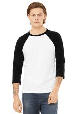BELLA+CANVAS Unisex 3/4-Sleeve Baseball Tee. BC3200 White/ Black