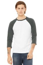 BELLA+CANVAS Unisex 3/4-Sleeve Baseball Tee. BC3200 White/ Deep Heather