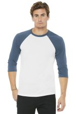 BELLA+CANVAS Unisex 3/4-Sleeve Baseball Tee. BC3200 White/ Denim