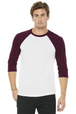 BELLA+CANVAS Unisex 3/4-Sleeve Baseball Tee. BC3200 White/ Maroon
