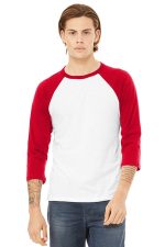 BELLA+CANVAS Unisex 3/4-Sleeve Baseball Tee. BC3200 White/ Red