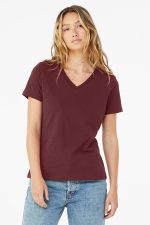 BELLA+CANVAS Women's Relaxed Jersey Short Sleeve V-Neck Tee. BC6405 Maroon