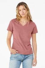 BELLA+CANVAS Women's Relaxed Jersey Short Sleeve V-Neck Tee. BC6405 Mauve
