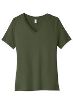 BELLA+CANVAS Women's Relaxed Jersey Short Sleeve V-Neck Tee. BC6405 Military Green