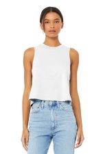 BELLA+CANVAS Women's Racerback Cropped Tank. BC6682 Solid White Blend