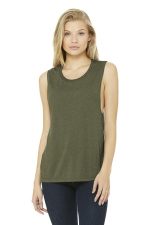 BELLA+CANVAS Women's Flowy Scoop Muscle Tank. BC8803 Heather Olive