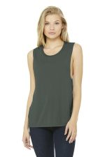 BELLA+CANVAS Women's Flowy Scoop Muscle Tank. BC8803 Military Green