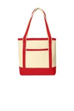 Port Authority Medium Cotton Canvas Tote. BG412 Natural/ Red