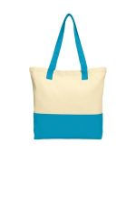 Port Authority Colorblock Cotton Tote. BG414 Natural/ Turquoise