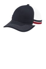 Port Authority Two-Stripe Snapback Trucker Cap. C113 Rich Navy/ Flame Red/ White
