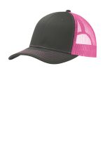 Port Authority Snapback Trucker Cap. C402 Grey Steel/ Neon Pink